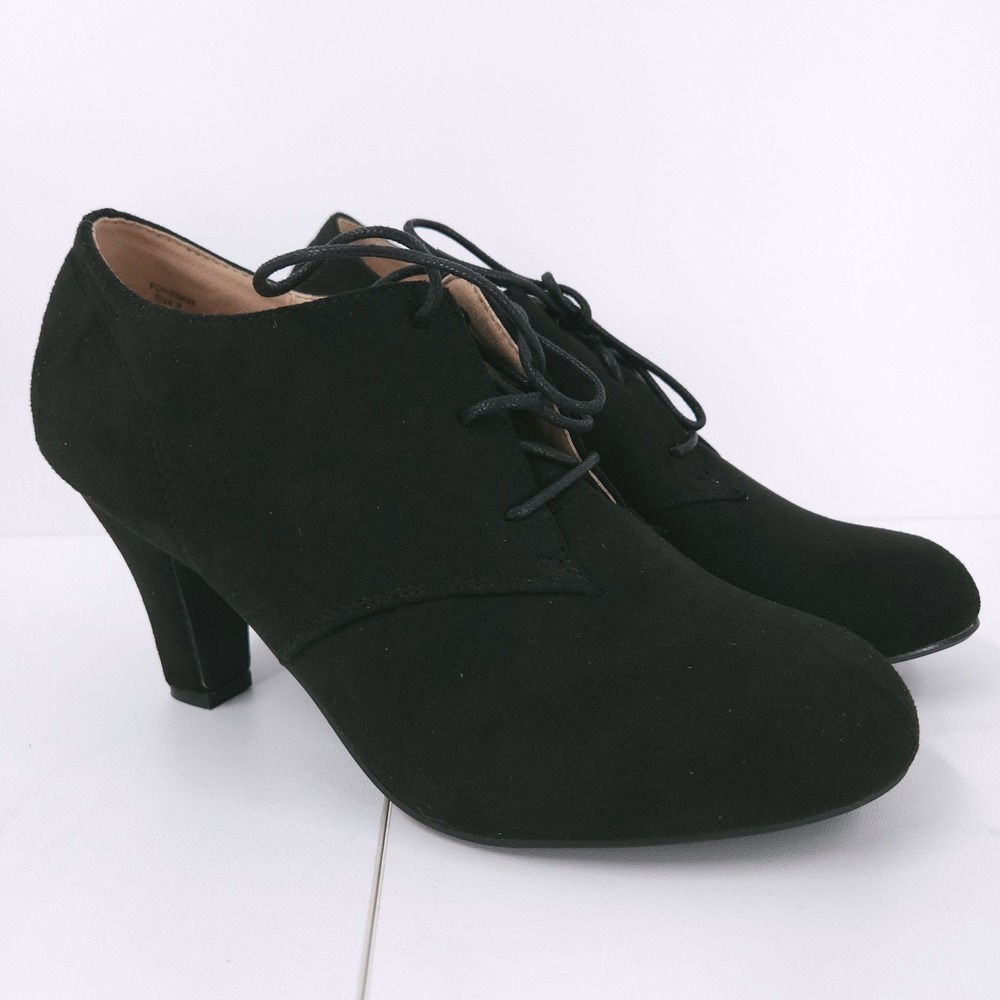 Journee Collection Leona Lace Up Mid Heel Black Shooties Booties Womens Size 8